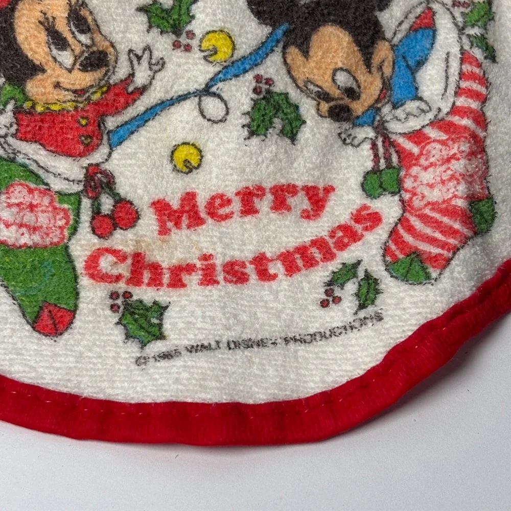 Vintage 1984 Walt Disney Mickey Minnie Mouse Merry Christmas Baby Bib‎ Tie Back